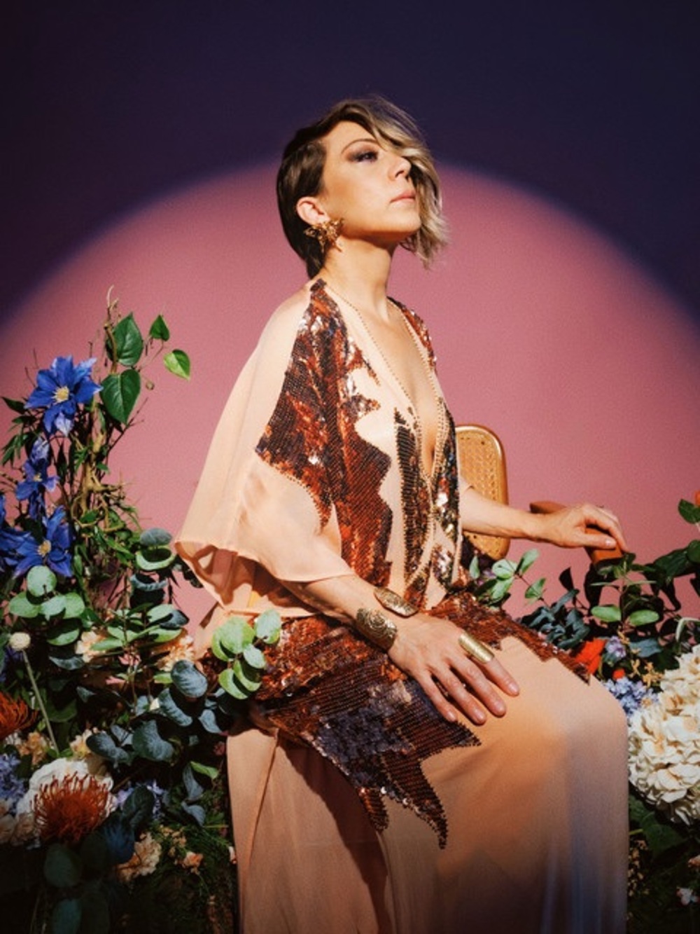 Free People Jen’s Pirate Booty Ritual Queen Peach Sequin Embellished Kaftan XS/S - Picture 2 of 14